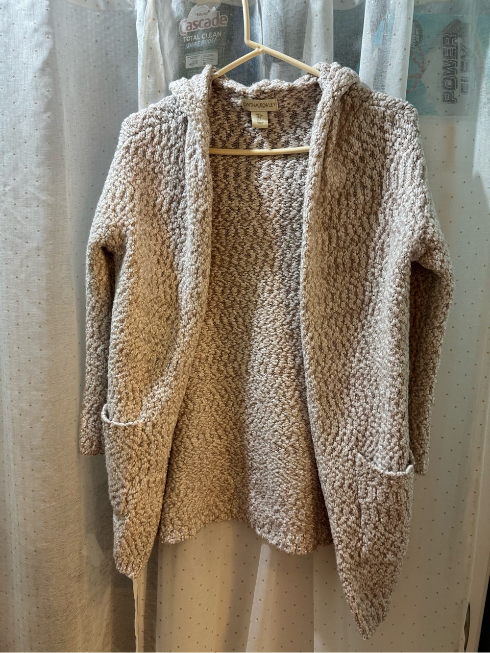 Cynthia Rowley Beige Hooded Open-Front Chunky Cardigan